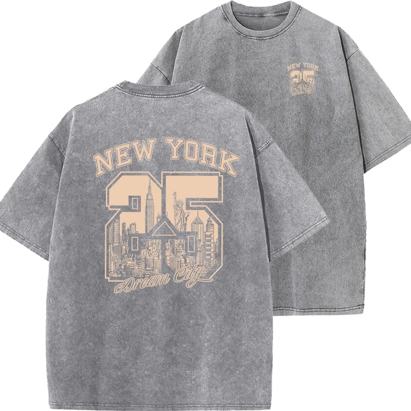 New York City Funny Print  Woman T Shirts Summer Vintage Washed Cotton Breathable Tee Shirt Fashion Casual Home Tshirt