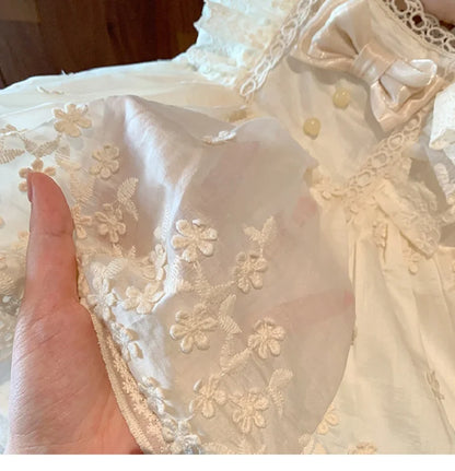 Vestido de princesa Lolita francês para meninas, vestido novo estilo verão para um ano de idade, lindo vestido branco de manga curta para menina fofa