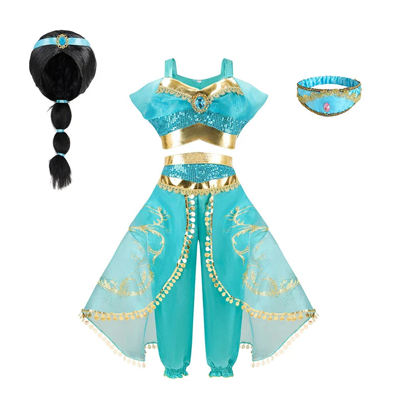 Jasmine Princess Dress for Girls Cosplay Aladdin Magic Lamp Costume Kids Halloween Birthday Carnival Party Vestidos