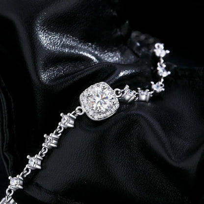 0.8CT D Color Moissanite Luxury Bracelet 925 Sterling Silver Halo Bracelet For Women Bridal Wedding Statement Jewelry