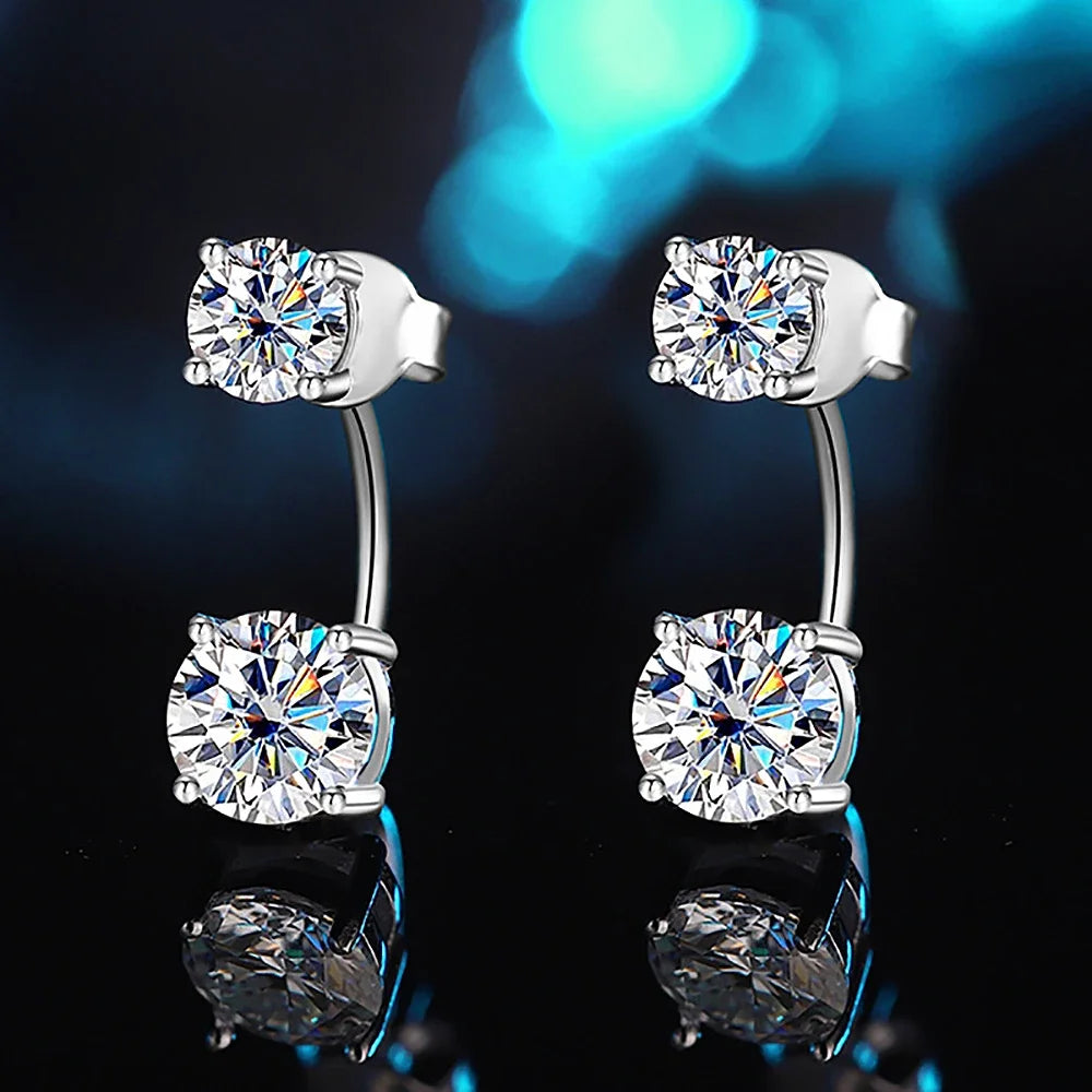 Moissanite Stud Earring with Certificates 925 Silver Lab Diamond Drop Earring 2-wearing Style Detachable Earcuff for Women