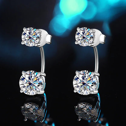 Moissanite Stud Earring with Certificates 925 Silver Lab Diamond Drop Earring 2-wearing Style Detachable Earcuff for Women