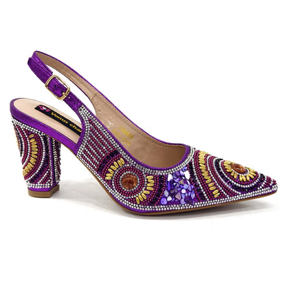 2025 Moda Mais Recente Chegada Laranja Ponta Fina Sandálias Femininas Sapatos com Bolsa Conjunto para Senhoras Festa de Casamento Salto