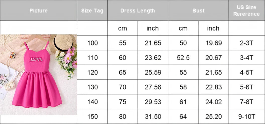 Vestido Estampado Coração de Menina de Verão, Saia Evasê Sem Mangas para Festa de Aniversário, Alcinha Ombro a Ombro, Roupa Diária ao Ar Livre 2-10T