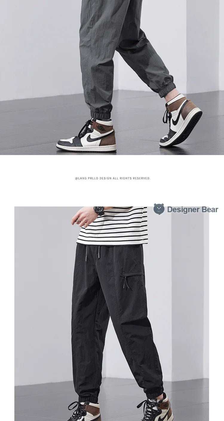 Spring Summer Thin Men's Quick-Dry Cargo Harem Pants Loose Streetwear Joggers with Elastic Cuffs Casual Tapered Trousers Outdoor