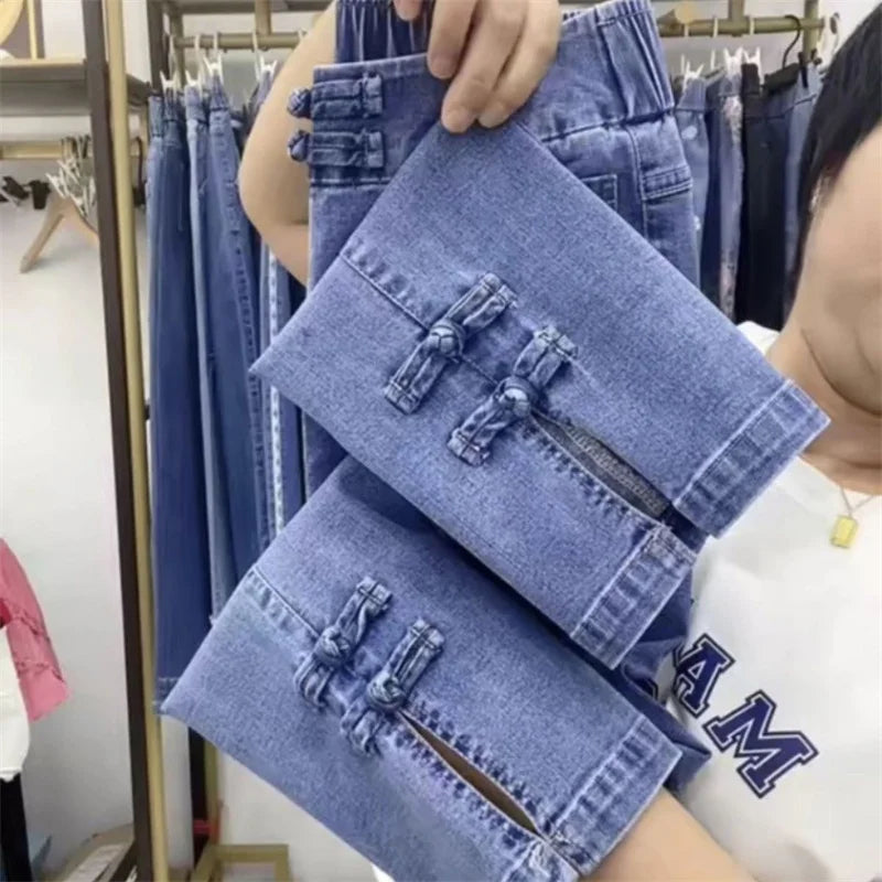 Women Jean Loose Straight Ankle-Length Cowboy Pants
