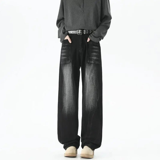 Men's Baggy Soft Casual Pants Gray Autumn Fashion Versatile Comfortable Stretch Straight  Leg Jeans Male High Street Retro Jeans