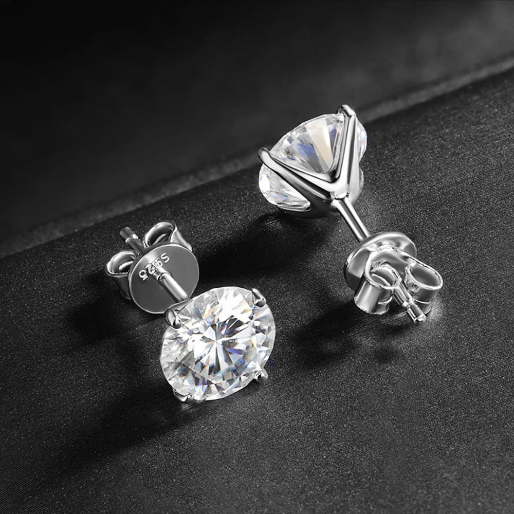 4-prong Set Brilliant Cut Moissanite Stud Earrings 925 Sterling Silver D Color VVS1 Solitaire Diamond Ear Studs with Certificate