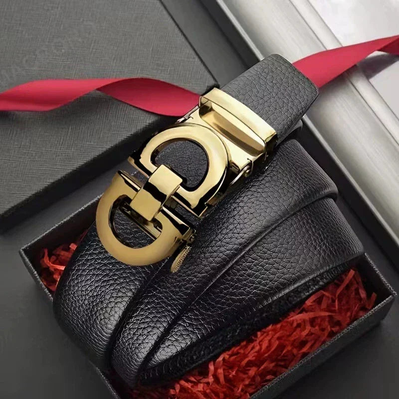 Luxury Genuine Leather Belt Men's Casual Dress Belt Cowhide Automatic Ratchet Belt for men Jeans Pants Waistband