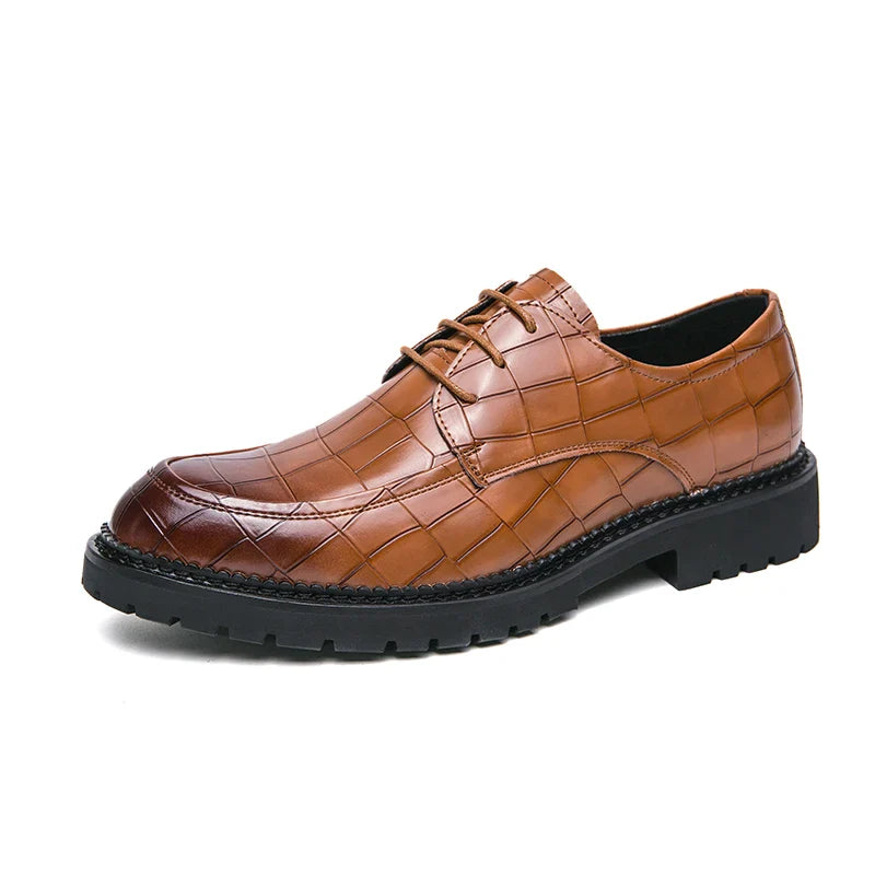 Sapatos sociais masculinos de couro com cadarço estilo britânico casual respirável formal estilo coreano