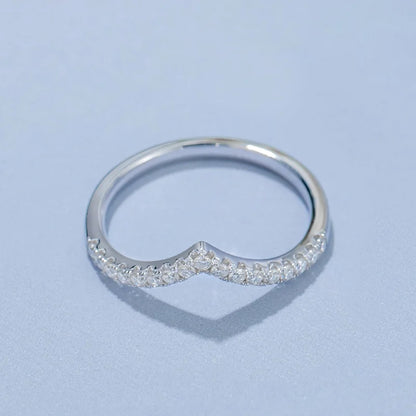 D Color Moissanite Diamond 18K White Gold Plated V Row Ring Classic Style Engagement Wedding Rings