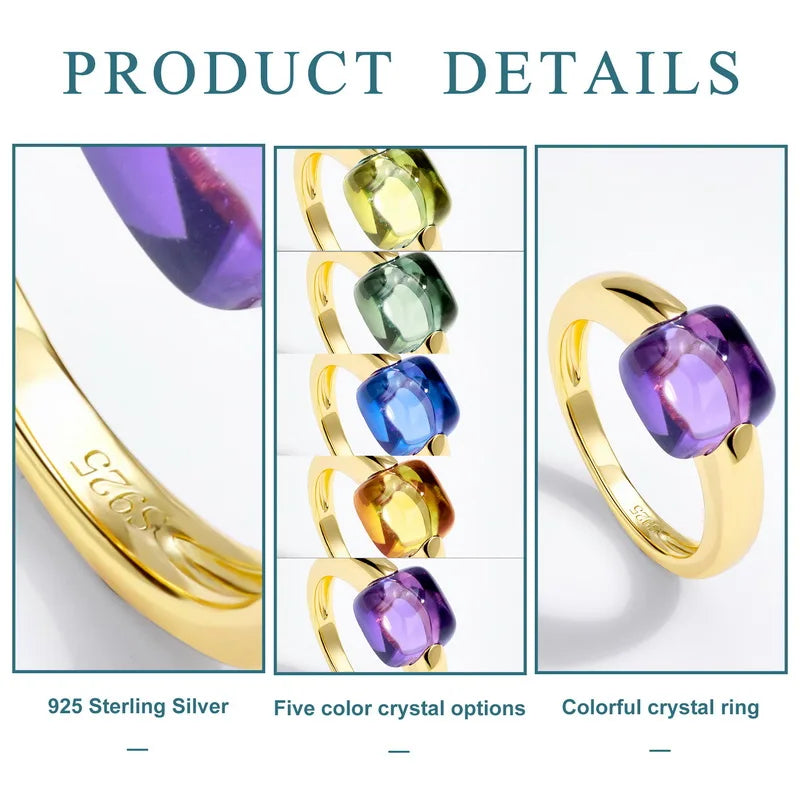 925 Sterling Silver 10K Gold Plated Color Crystals Rings For women's ring Luxury Inlaid Water Drop Pendant Party Gift