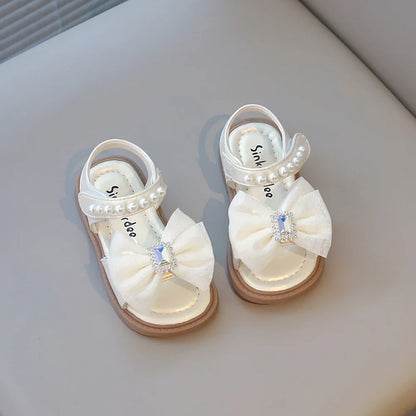 Summer Princess Sandals For Girls Luxury Diamond Pearl Girl's Sandals Trend Fashion Anti-slippery Girl's Beach Shoes Kids Sandal