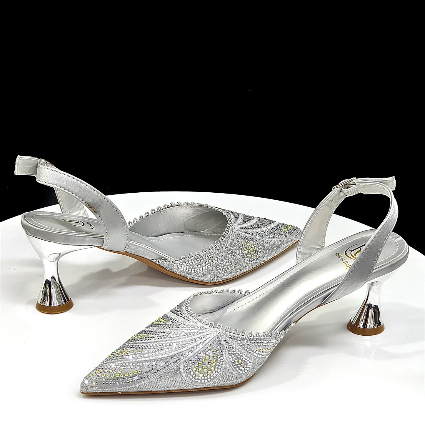 New Green Colour Pointed-Toe Diamond-Studded Party Women's High Heels Gorgeous Parties Shoes and Bag to Match