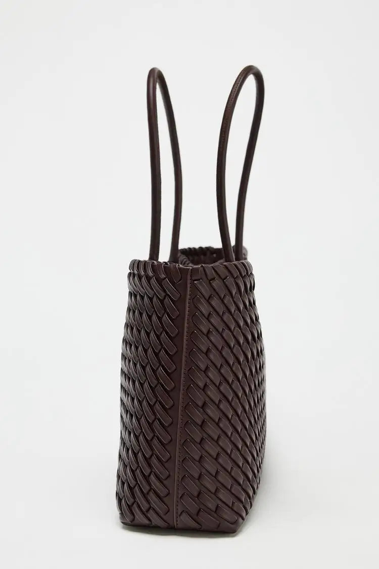 ELONGATED WOVEN SHOPPER BAG Fashionable Top Handle Tote Bag, Women's Shoulder Handbags Luxury Design for Everyday Style