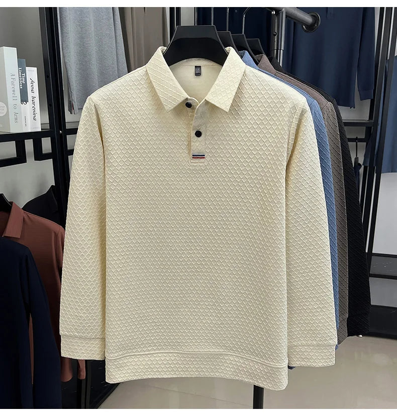 High quality fashion long sleeve polo shirt men's autumn new brand striped jacquard design Korean casual luxury lapel T-shirt