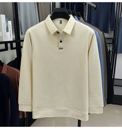 High quality fashion long sleeve polo shirt men's autumn new brand striped jacquard design Korean casual luxury lapel T-shirt