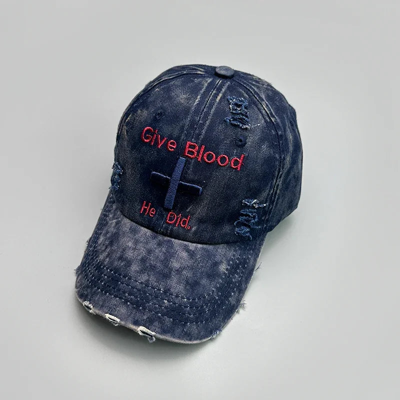New Unisex Letter Tie-dye Embroidery American Vintage Baseball Hats Versatile Fashion ins Broken Breathable Casual Peaked Caps