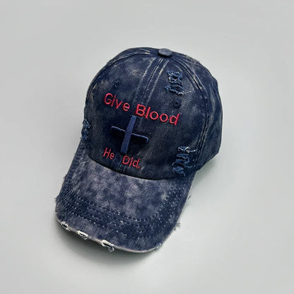 New Unisex Letter Tie-dye Embroidery American Vintage Baseball Hats Versatile Fashion ins Broken Breathable Casual Peaked Caps