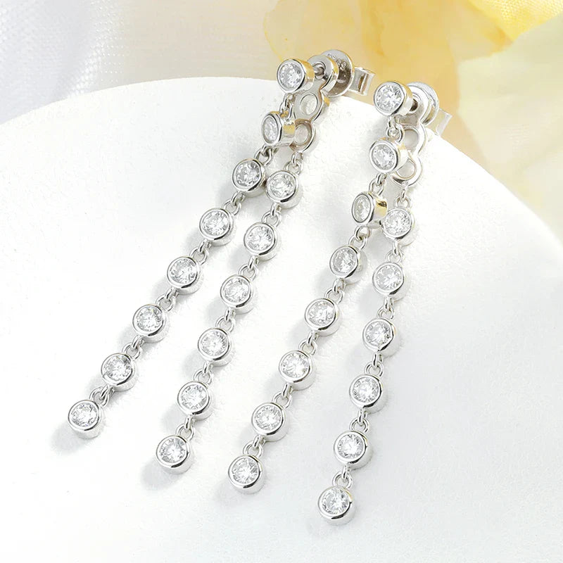 2.5MM Double Bubbles All Moissanite Drop Earrings for Women Certified Lab Diamond Ear Jewelry Pure S925 Silver Round Cut