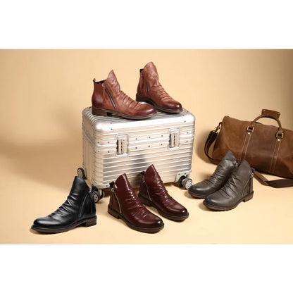Men's Pu Boots Fashion Chelsea Men's Comfortable High Top Zipper Boots Non-slip Flat  Men's Boots Cowboy