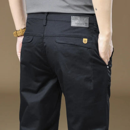97% Cotton Cargo Style Casual Pants Men's Splicing Straight Fashion Elastic Business Trousers Spring Autumn Male Clothes Pants