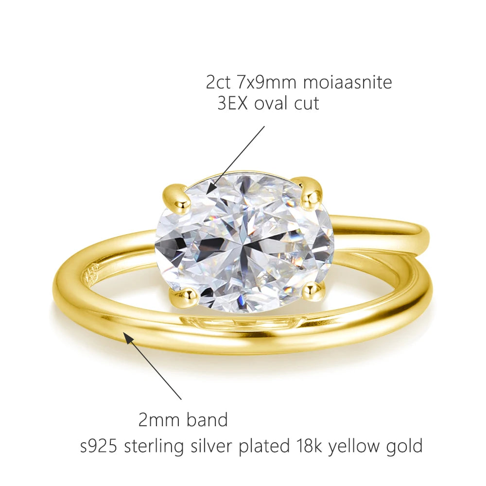 2ct Oval Cut Moissanite Rings for Women GRA Certified S925 Sterling Sliver Plated 18k White Gold Stackable Dainty Ring