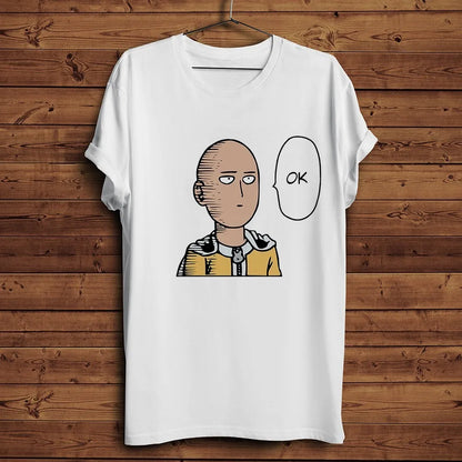 one punch Hero,Saitama,OK MAN,Funny Anime Tshirt ,Men White Casual Short Sleeve T-Shirt,Unisex Streetwear,manga Tee