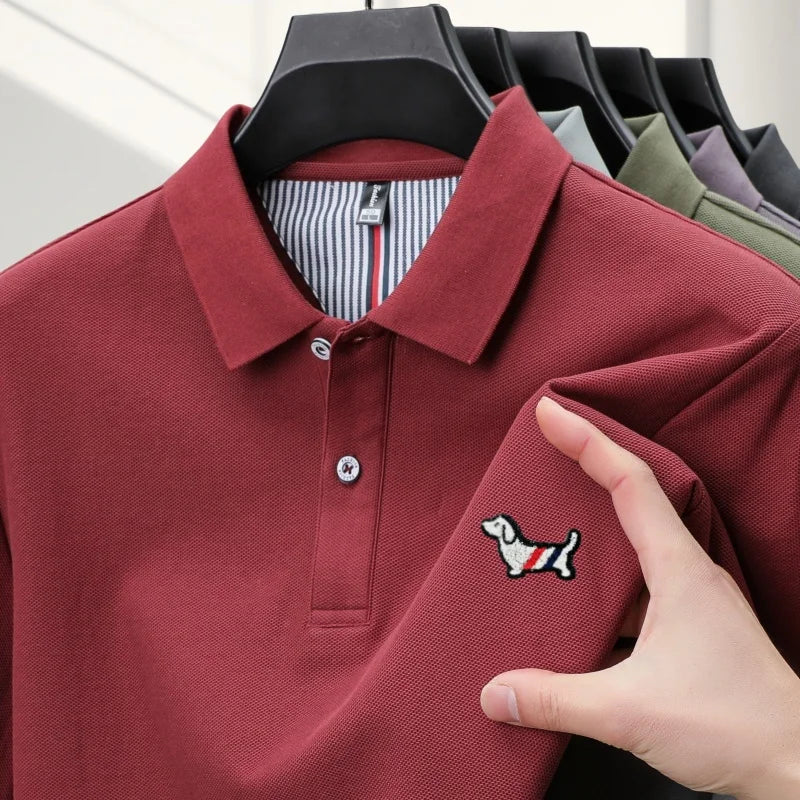 100% pure cotton men's classic dog polo shirt, business casual, sweat absorbing, breathable, daily use, short sleeved T-shirt