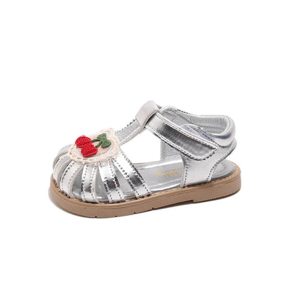 Summer Baby Girls Sandals Pu Leather Cartoon Strawberry Children's Beach Sandals Cowhide Non-slip Sole Kids Shoes