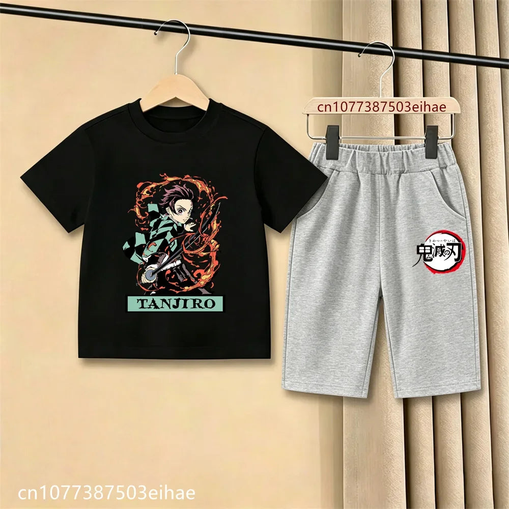 Demon Slayer Ghost Blade Art Print Kids T-Shirt Casual Shorts Manga Anime Style Boys Girls Summer Daily Casual Two Piece Outfit