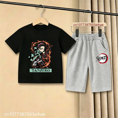 Demon Slayer Ghost Blade Art Print Kids T-Shirt Casual Shorts Manga Anime Style Boys Girls Summer Daily Casual Two Piece Outfit