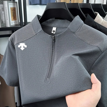original spring men's Short sleeves polo shirt stand collar minimalist exercise t-shirt fashion leisure Mesh breathable men wear