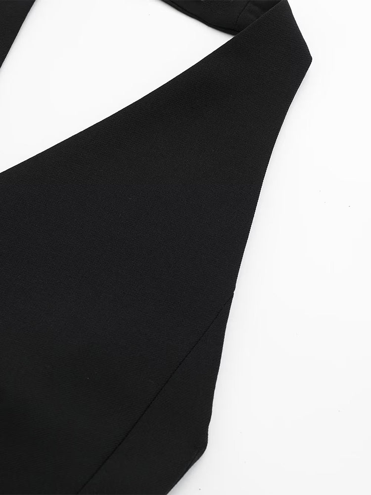 Women Fashion Black Backless Lace Up Waistcoats Vintage Halter Neck Sleeveless Jackets Female Chic Lady Tank Tops