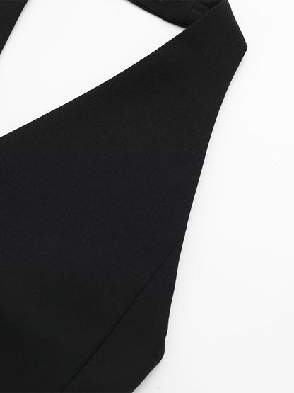 Women Fashion Black Backless Lace Up Waistcoats Vintage Halter Neck Sleeveless Jackets Female Chic Lady Tank Tops