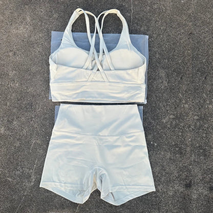 Solid Color gym bike Yoga Set short Legging +cross sport bra Tracksuit  Athletic Women Gym Suit Comprehensive Training Jogging