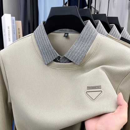High Quality Men's Polo Shirt Contrast Color Lapel Long Sleeve T-Shirt Autumn New Exquisite Print Top Casual Business Menswear