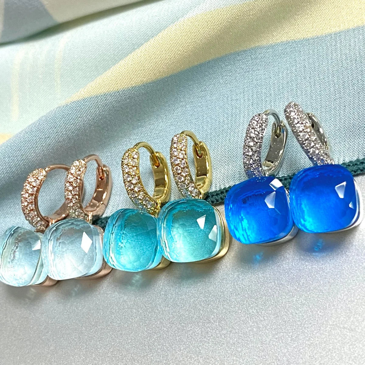 Classic Candy Color Earrings Inlay Transparent Zircon 27Colors Crystal Earrings Rose Gold Plated Fashion Jewelry For Women