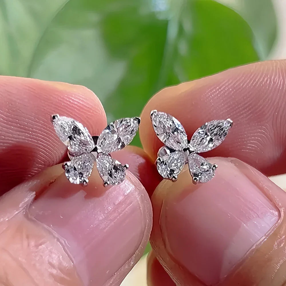 Butterfly Moissanite Stud Earrings for Women  925 Sterling Silver 0.3CT Pear/Marquise Cut Diamond Ear StudsCertified Certificate