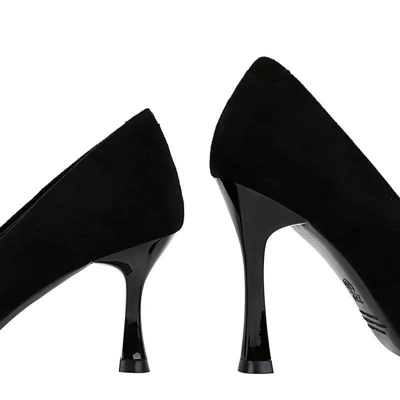 Autumn Simple Elegant 10cm 7cm High Heels Stiletto Womens Shoes Pointed Black Etiquette Professional Single Shoes Wedding Shoes