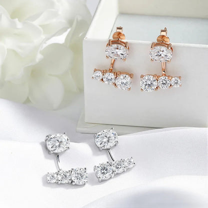 Gradient Full Moissanite Drop Earrings for Women Oval Cut Sparkling Lab Diamond Fine Jewelry Pure 925 Sterling Silver
