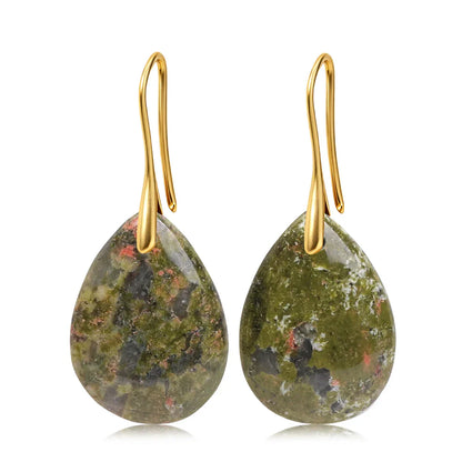 Natural Stone Pendant Women's Teardrop Earrings Elegant Gem Jewelry Creative Gift Black Obsidian Amethyst Rose Quartz Earrings