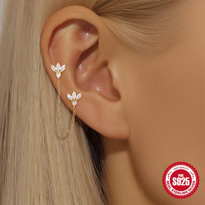 1PC Four Pointed Star Moon Tassel Lotus Cartilage Spiral Puncture 925 Sterling Silver Stud Earring For Women Ins Earring