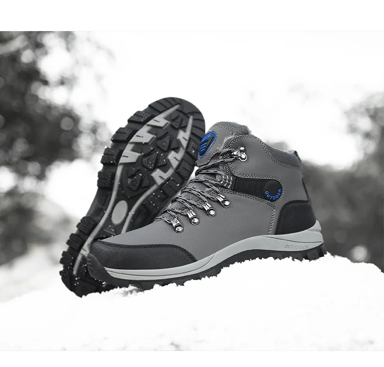 Men's Winter Snow Boots High Top Waterproof Sneakers Warm Plush Climbing Boots Plush Leisure Multi-Function Mountaineering Shoe