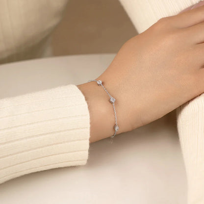 Mixed Cut Bezel Moissanite Bracelets for Women S925 Silver Adjustable Extension Chain Popular Jewelry for Wedding Party