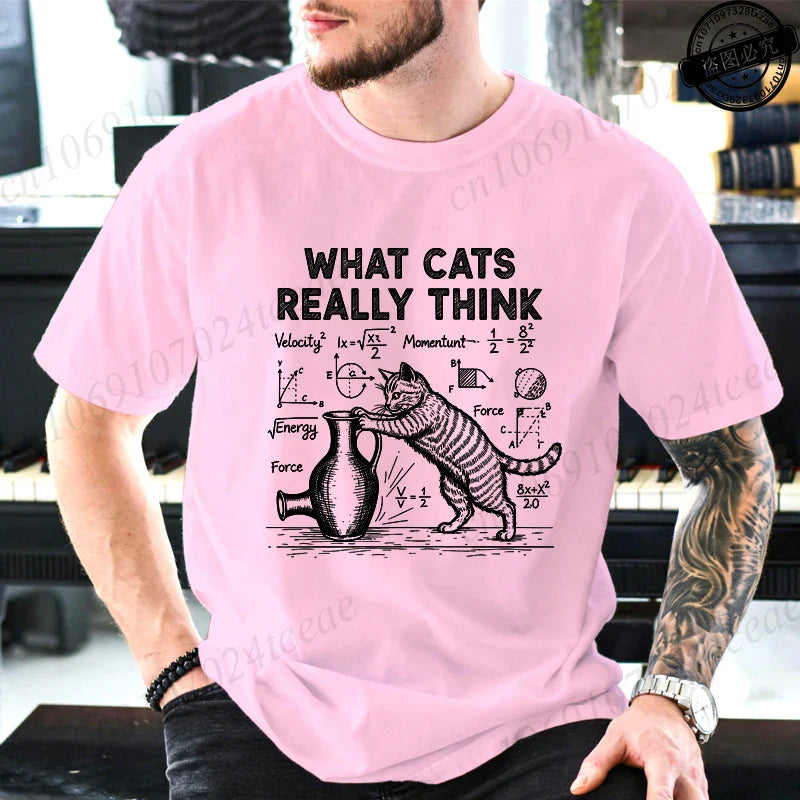 Cat Physics Science Joke Men's T Shirt Funny Math Cat Print Tees T-Shirts Men Women Casual Short Sleeve Streetwear Plus Size