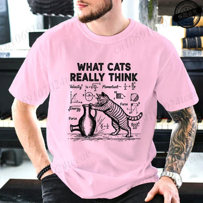 Cat Physics Science Joke Men's T Shirt Funny Math Cat Print Tees T-Shirts Men Women Casual Short Sleeve Streetwear Plus Size