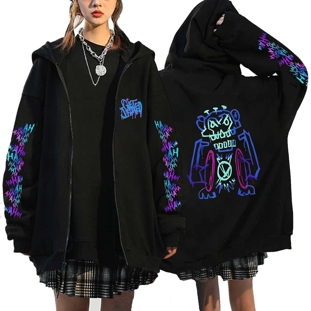Hoodies Monkey Graffiti Zipper Jacket Harajuku Anime Arcane Boom Oversized Unisex Hip Hop Sweatshirt Casual Y2K Tops
