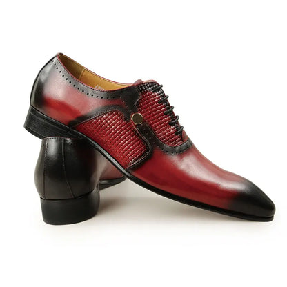 New Men's Business Leather Shoes Fashion Summer Lace-Up Red Black Hand Carved Wedding Shoes Anniversary Office Oxford Shoes