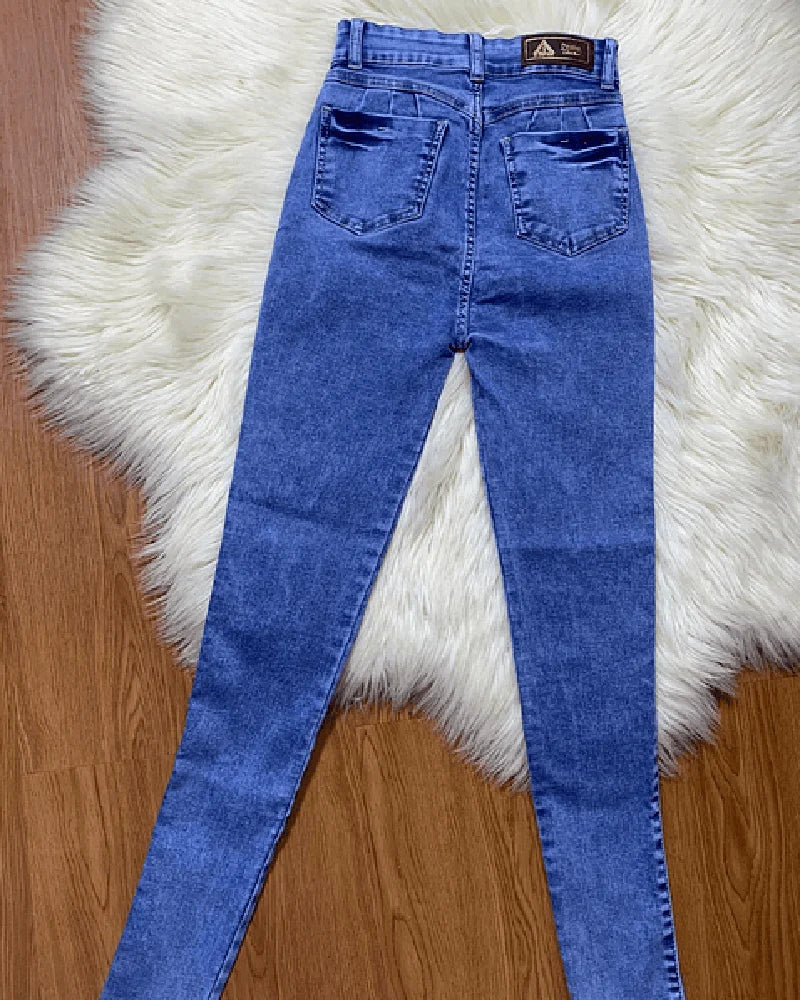 New Curved Fit Pants Distress Jean Women's High Waist Personalized Jeans Trousers